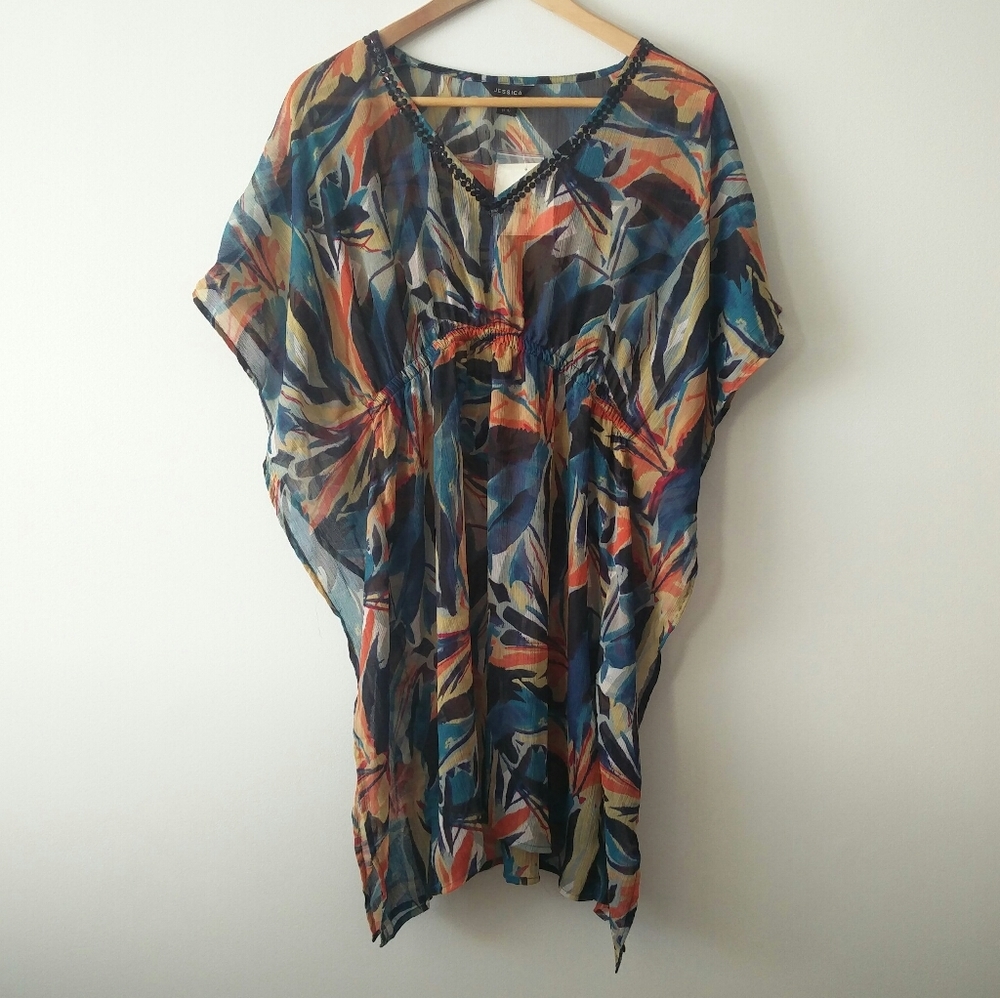 NWT Jessica Sheer Multicoloured  V Neck Cover-up